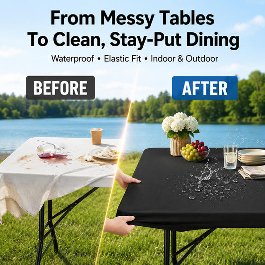 Vimbe™ Stretch Fabric Table Top Cap Cover – Elastic Edge, Waterproof & Reusable