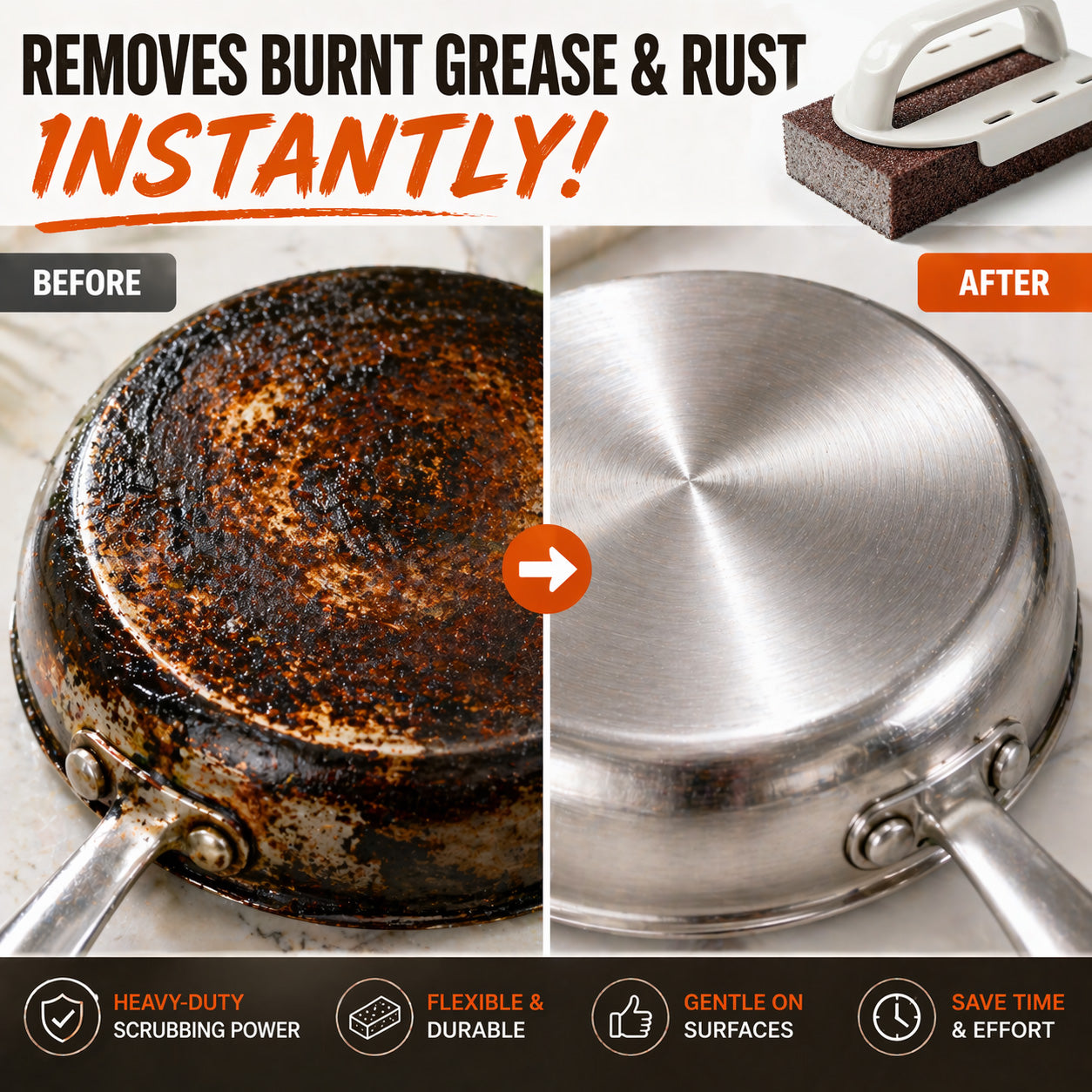 Ajaxfit™🧽🔥2026 HOT SALE🍳Emery Sponge Scrubber – Removes burnt grease & rust instantly. Flexible & durable, ergonomic handle. A heavy-duty cleaning essential. 🍳✨