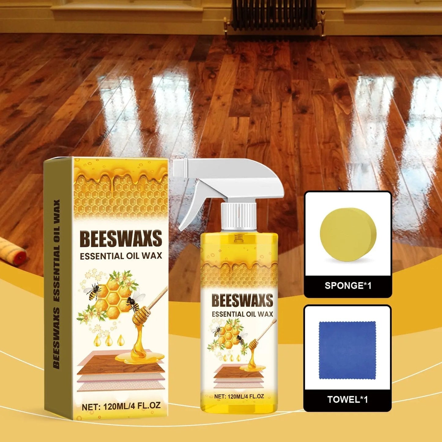 Ajaxfit™Beeswax Wood Polish Spray Natural Shine & Protection for Furniture, Floors, Cabinets – Non-Greasy, Anti-Dust Finish