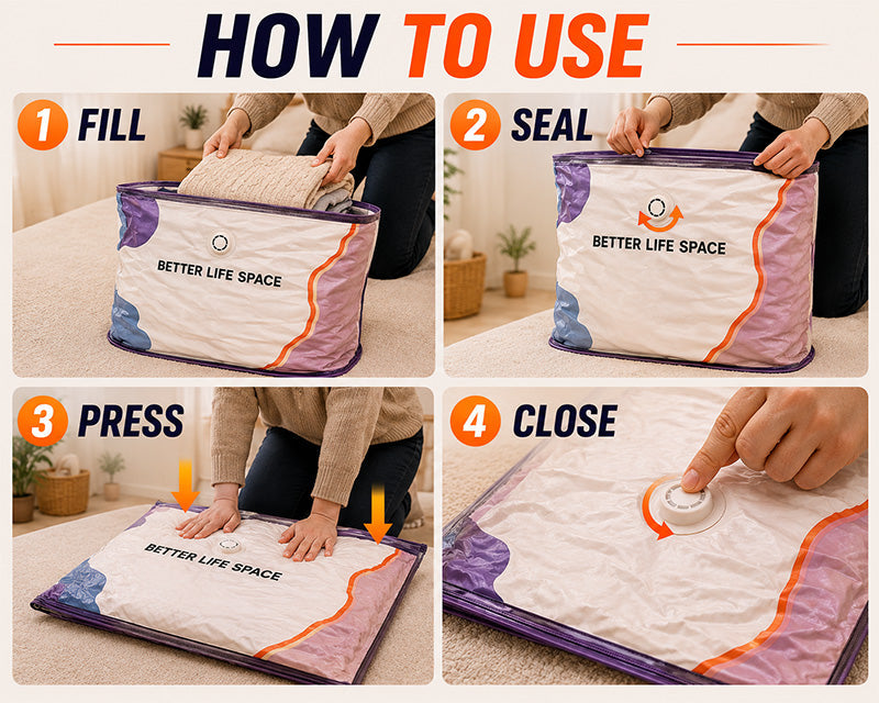 🔥No‑Pump Vacuum Storage Bags – Press & seal, no pump needed.
